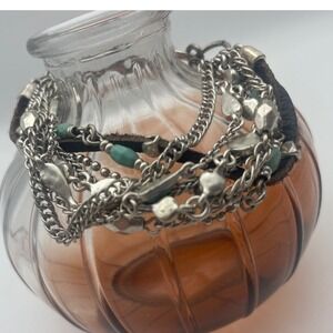 Multi Strand Bracelet Silver Chain Turquoise Beads Boho‎ Fashion Jewelry
